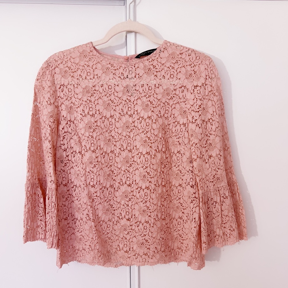 Zara Blush Lace Blouse - Size S